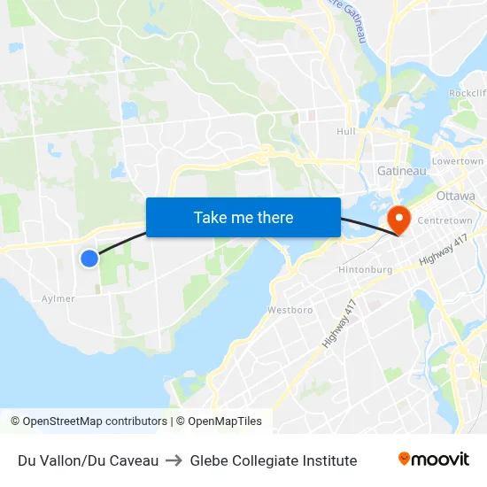 Du Vallon/Du Caveau to Glebe Collegiate Institute map