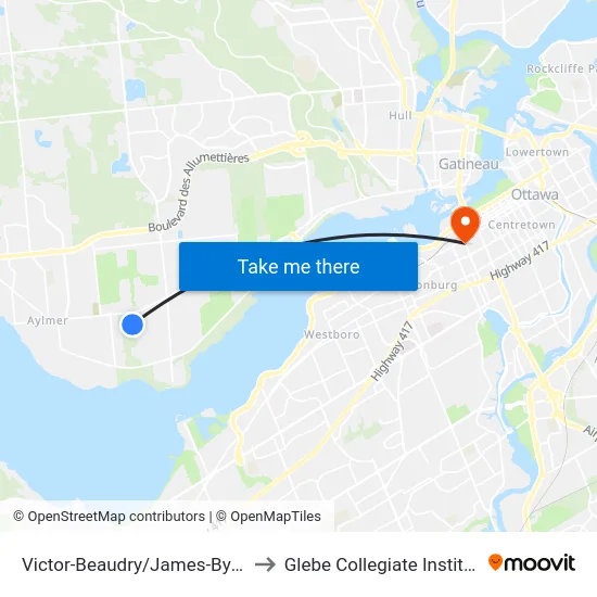 Victor-Beaudry/James-Byrne to Glebe Collegiate Institute map