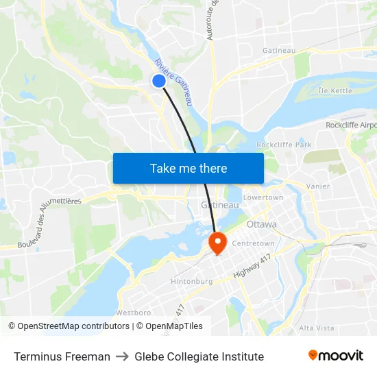 Terminus Freeman to Glebe Collegiate Institute map