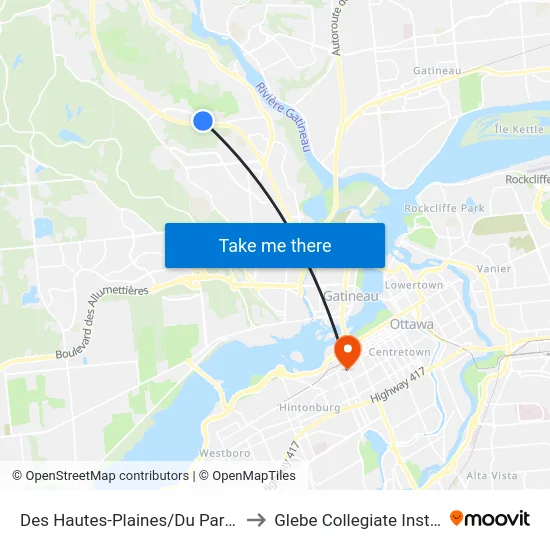 Des Hautes-Plaines/Du Parcours to Glebe Collegiate Institute map