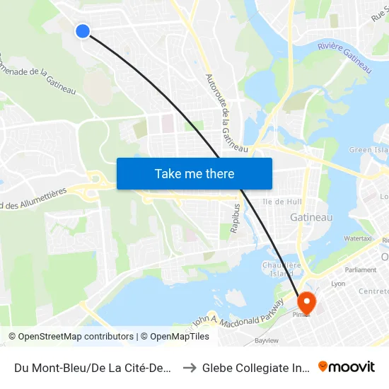 Du Mont-Bleu/De La Cité-Des-Jeunes to Glebe Collegiate Institute map