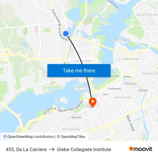 455, De La Carrière to Glebe Collegiate Institute map