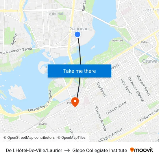 De L'Hôtel-De-Ville/Laurier to Glebe Collegiate Institute map