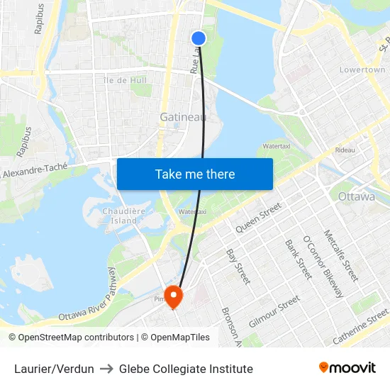 Laurier/Verdun to Glebe Collegiate Institute map