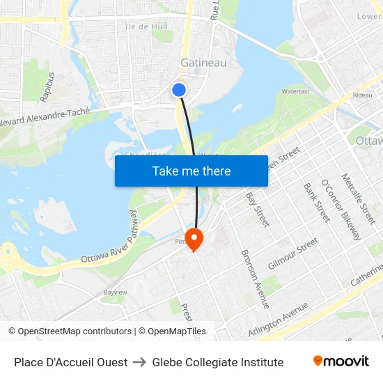 Place D'Accueil Ouest to Glebe Collegiate Institute map