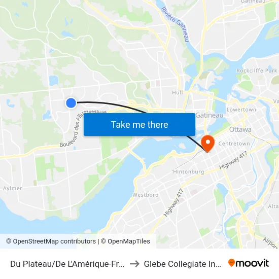 Du Plateau/De L'Amérique-Française to Glebe Collegiate Institute map