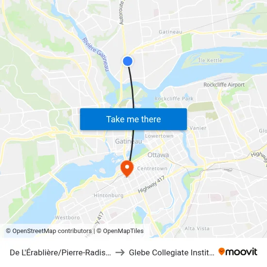 De L'Érablière/Pierre-Radisson to Glebe Collegiate Institute map