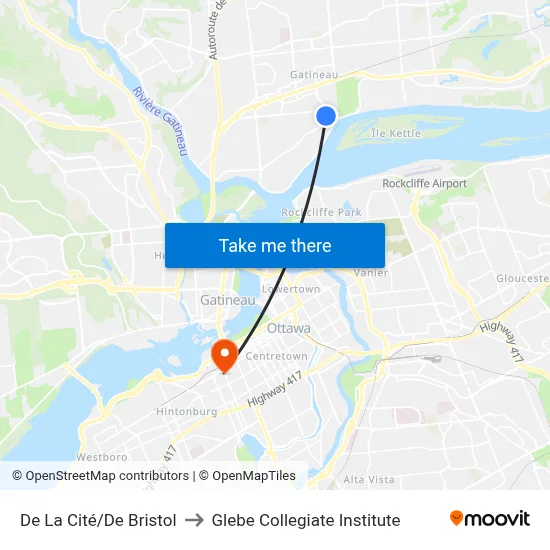 De La Cité/De Bristol to Glebe Collegiate Institute map