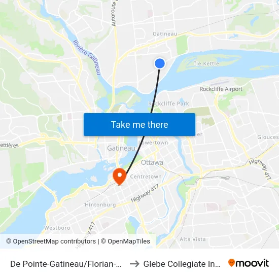 De Pointe-Gatineau/Florian-Thibault to Glebe Collegiate Institute map
