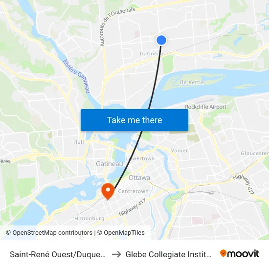 Saint-René Ouest/Duquette to Glebe Collegiate Institute map
