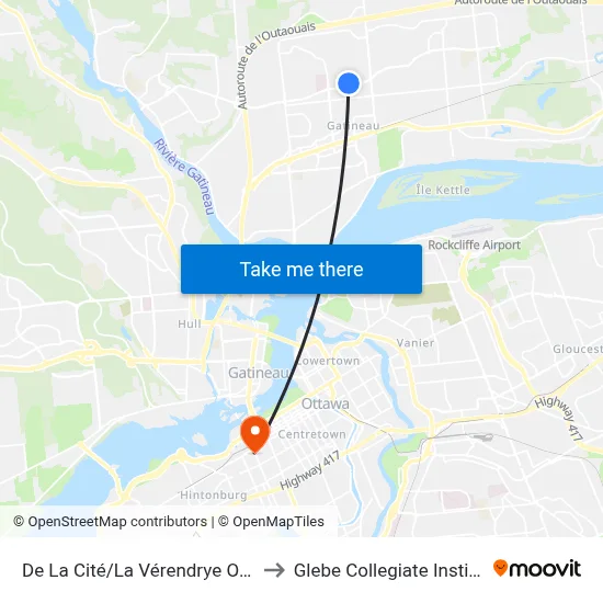 De La Cité/La Vérendrye Ouest to Glebe Collegiate Institute map
