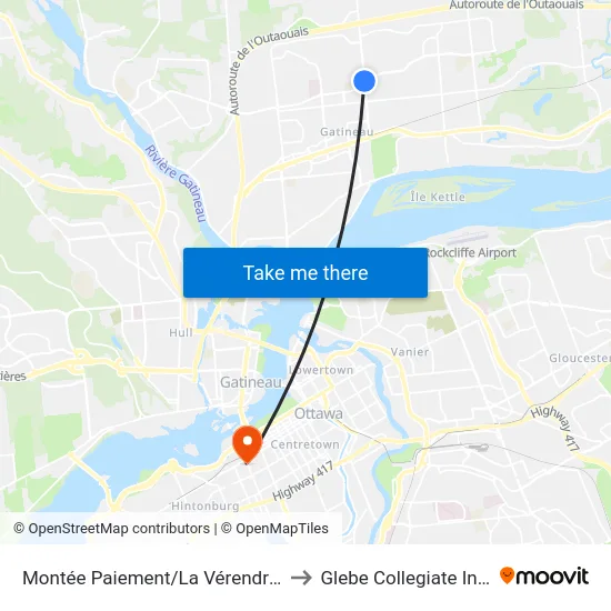 Montée Paiement/La Vérendrye Ouest to Glebe Collegiate Institute map