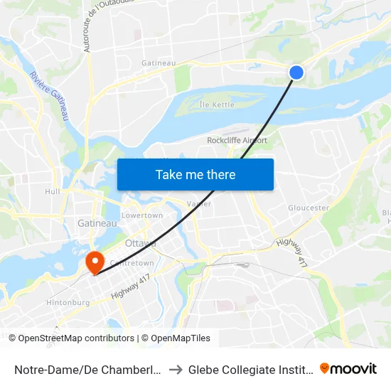 Notre-Dame/De Chamberland to Glebe Collegiate Institute map