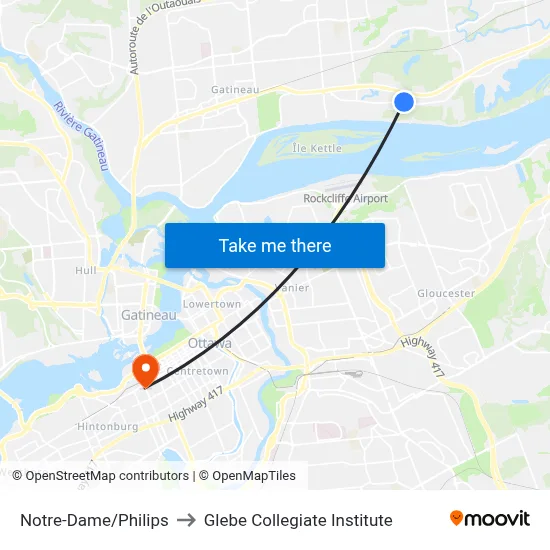 Notre-Dame/Philips to Glebe Collegiate Institute map