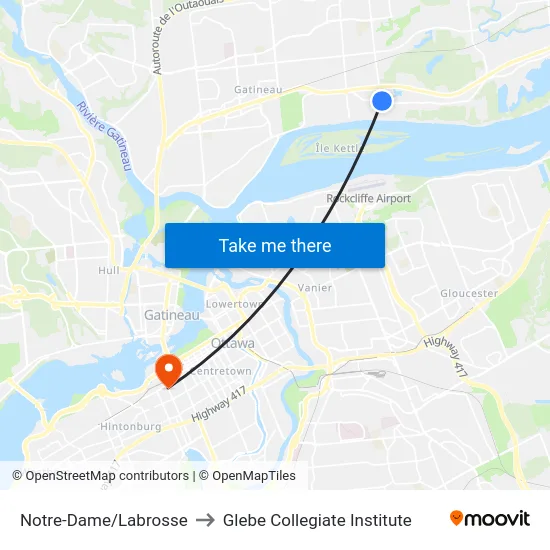 Notre-Dame/Labrosse to Glebe Collegiate Institute map