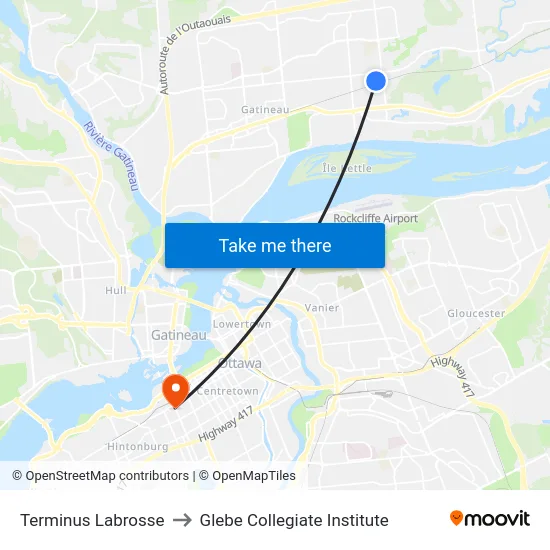 Terminus Labrosse to Glebe Collegiate Institute map