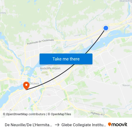 De Neuville/De L'Hermitage to Glebe Collegiate Institute map