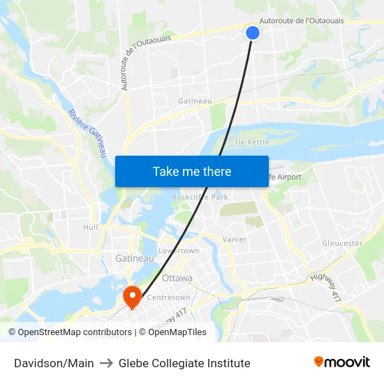 Davidson/Main to Glebe Collegiate Institute map