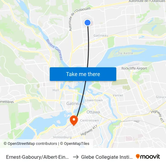 Ernest-Gaboury/Albert-Einstein to Glebe Collegiate Institute map