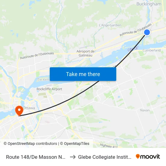 Route 148/De Masson Nord to Glebe Collegiate Institute map