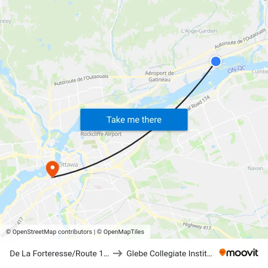 De La Forteresse/Route 148 to Glebe Collegiate Institute map