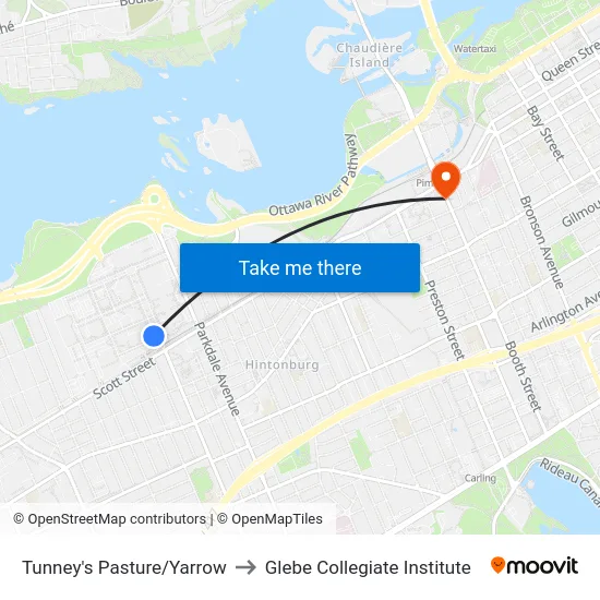 Tunney's Pasture/Yarrow to Glebe Collegiate Institute map