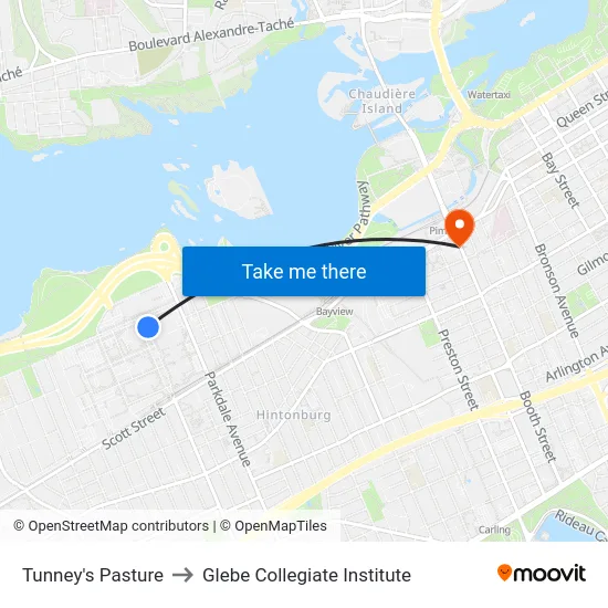 Tunney's Pasture to Glebe Collegiate Institute map