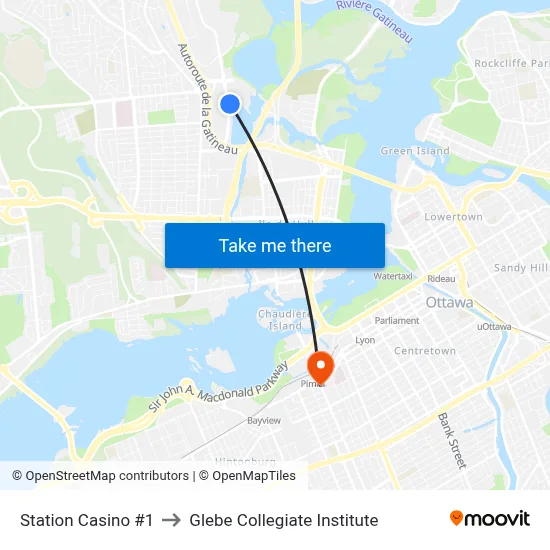 Station Casino #1 to Glebe Collegiate Institute map