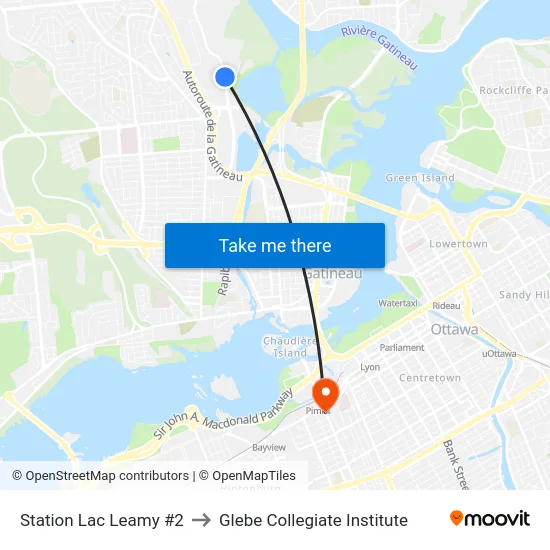 Station Lac Leamy #2 to Glebe Collegiate Institute map