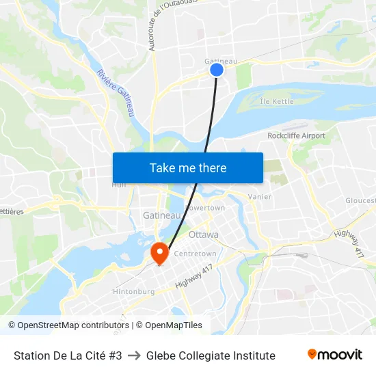 Station De La Cité #3 to Glebe Collegiate Institute map