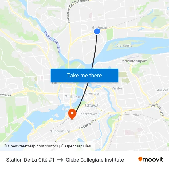 Station De La Cité #1 to Glebe Collegiate Institute map