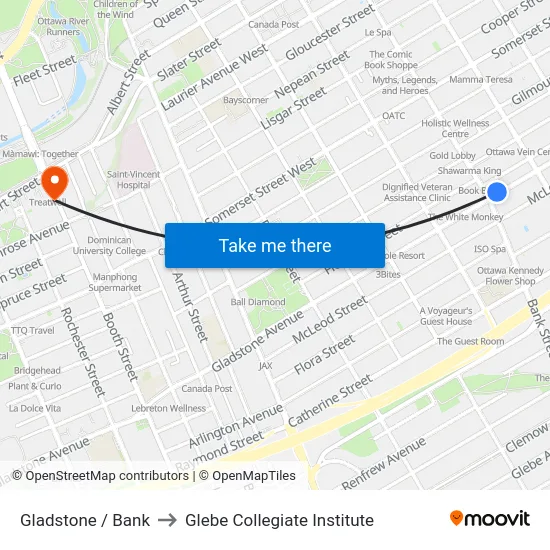 Gladstone / Bank to Glebe Collegiate Institute map