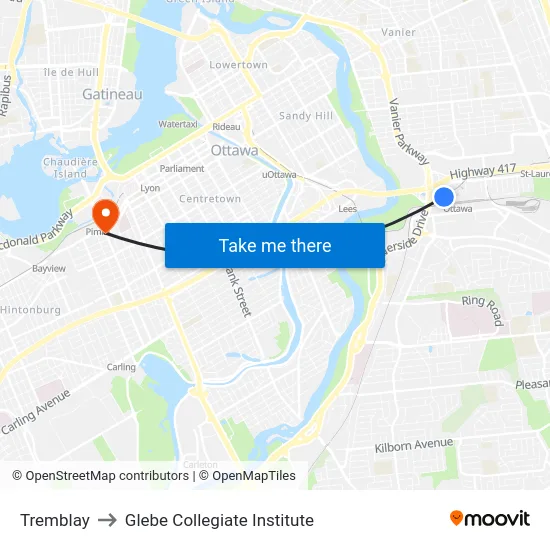 Tremblay to Glebe Collegiate Institute map