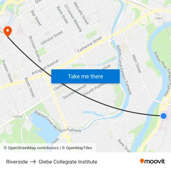 Riverside to Glebe Collegiate Institute map
