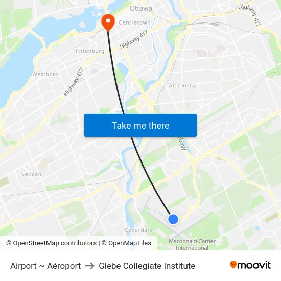 Airport ~ Aéroport to Glebe Collegiate Institute map
