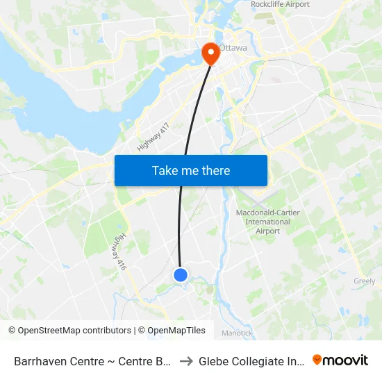 Barrhaven Centre ~ Centre Barrhaven to Glebe Collegiate Institute map