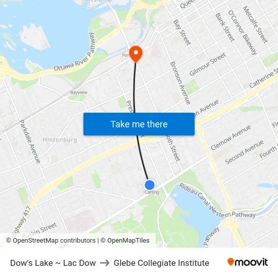 Dow's Lake ~ Lac Dow to Glebe Collegiate Institute map