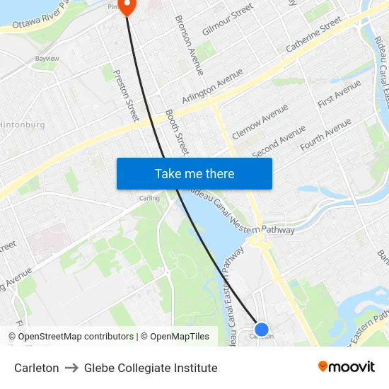 Carleton to Glebe Collegiate Institute map