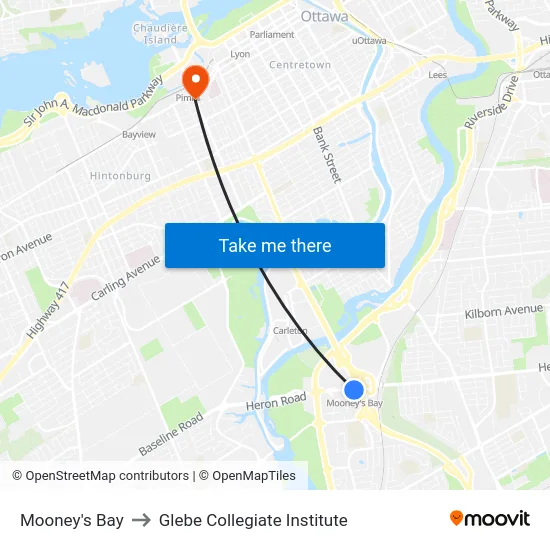 Mooney's Bay to Glebe Collegiate Institute map