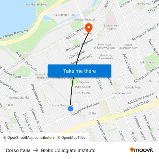 Corso Italia to Glebe Collegiate Institute map