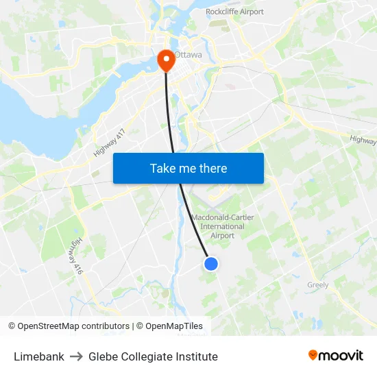 Limebank to Glebe Collegiate Institute map