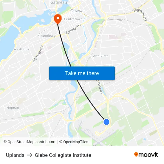 Uplands to Glebe Collegiate Institute map