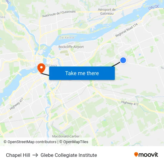 Chapel Hill to Glebe Collegiate Institute map