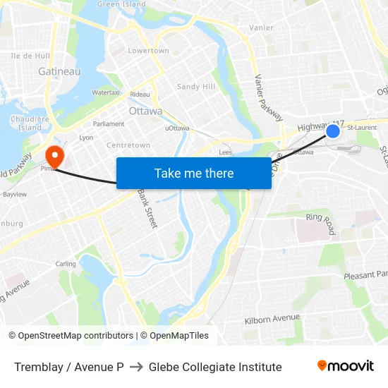 Tremblay / Avenue P to Glebe Collegiate Institute map