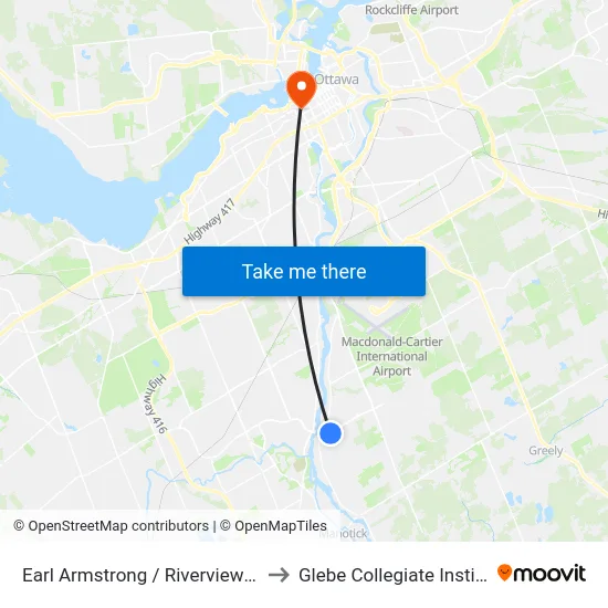 Earl Armstrong / Riverview P&R to Glebe Collegiate Institute map