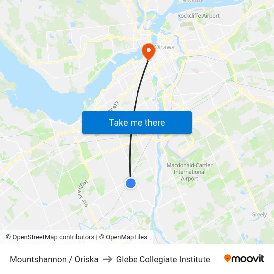 Mountshannon / Oriska to Glebe Collegiate Institute map