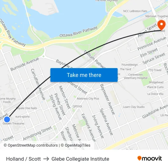 Holland / Scott to Glebe Collegiate Institute map