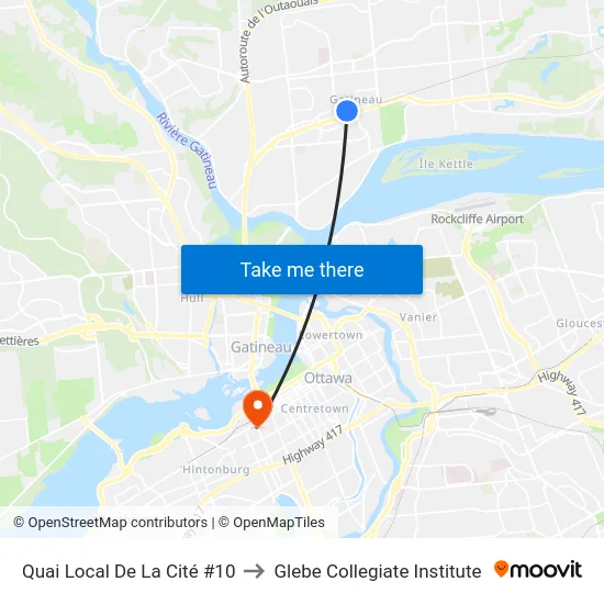 Quai Local De La Cité #10 to Glebe Collegiate Institute map