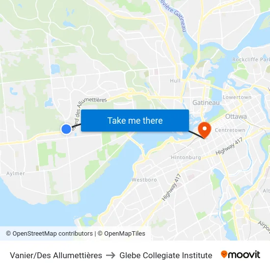 Vanier/Des Allumettières to Glebe Collegiate Institute map
