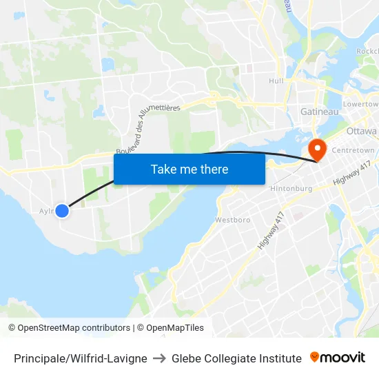 Principale/Wilfrid-Lavigne to Glebe Collegiate Institute map